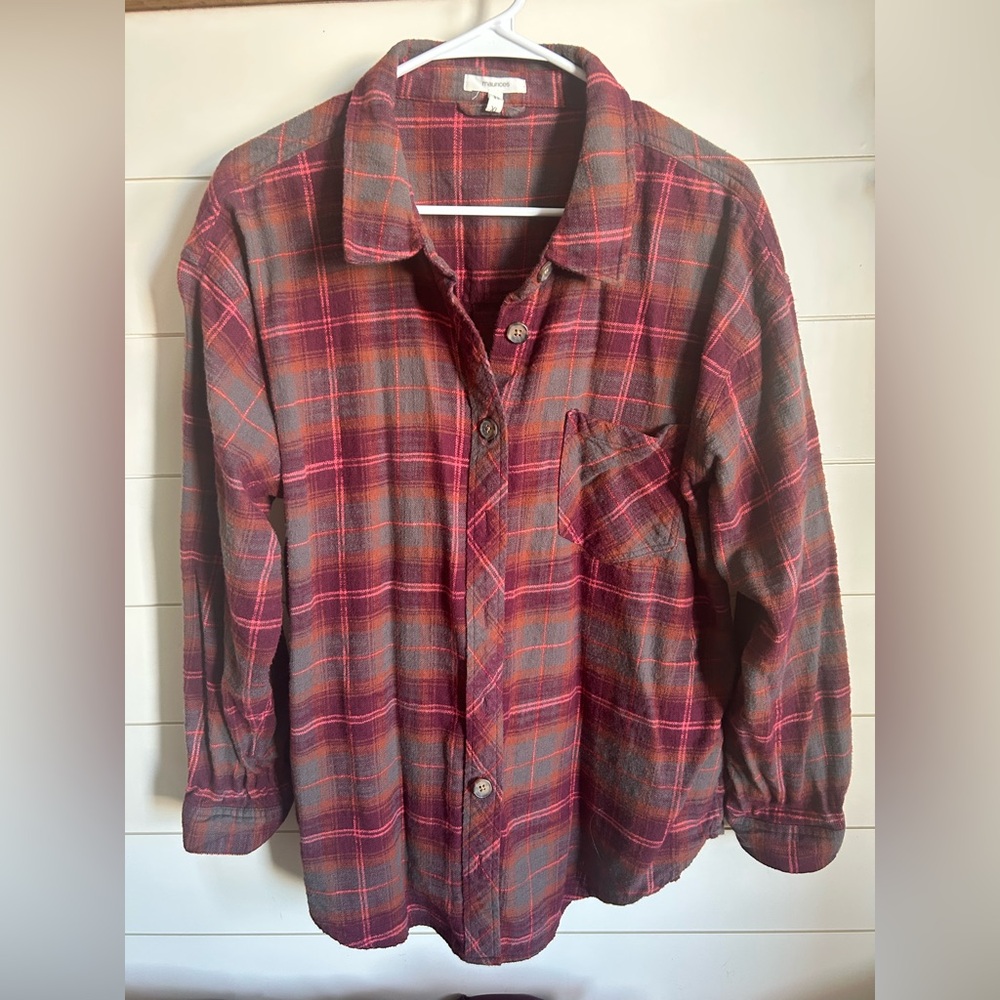 Maurices Red and Gray Plaid Button-Down Shirt